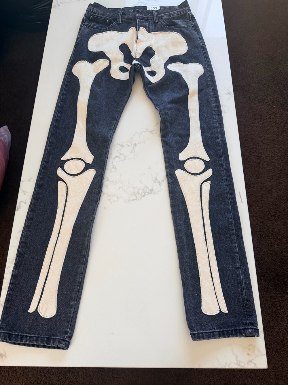 MNML Black Jeans with Bone Patchwork